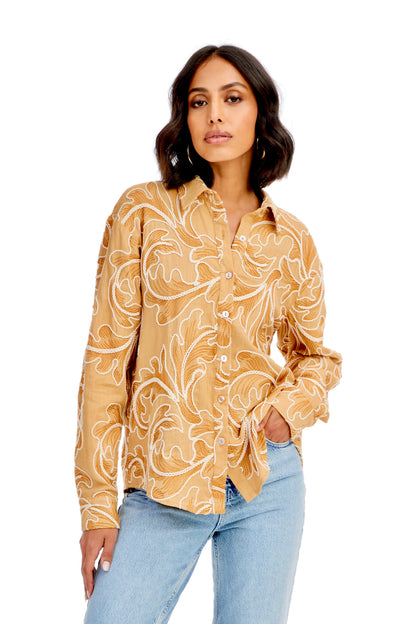 Nina Embroidered Shirt in tuscan tan by Allison