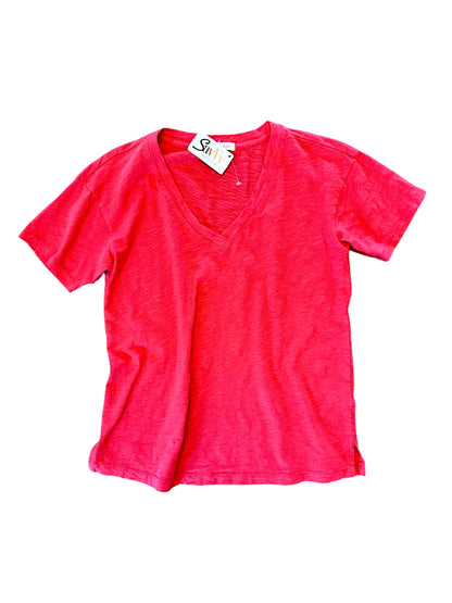 Short Sleeve V-Neck Boxy Tee in glazed cherry by Mododoc