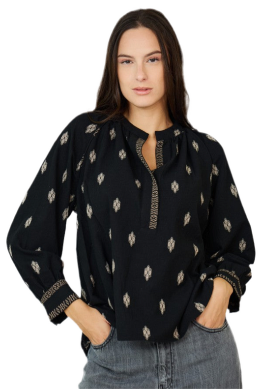 Embroidered Blouse in Black and Taupe by See u Soon