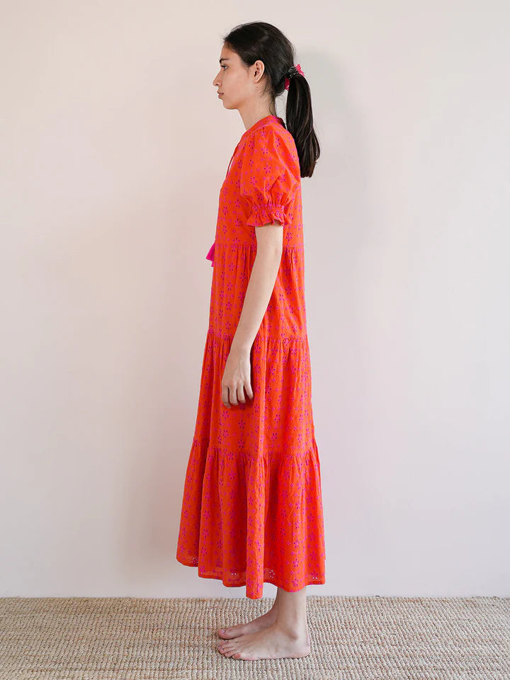 Flaming Katy Dress in Orange Lace Embroidery by Nimo