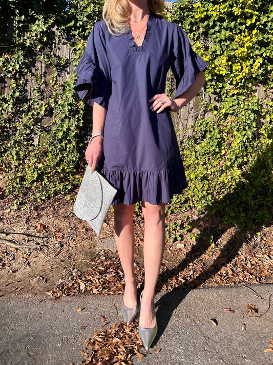 TRUNK SHOW- Soleil Flutter Sleeve Mini Dress in navy by Fitzroy & Willa