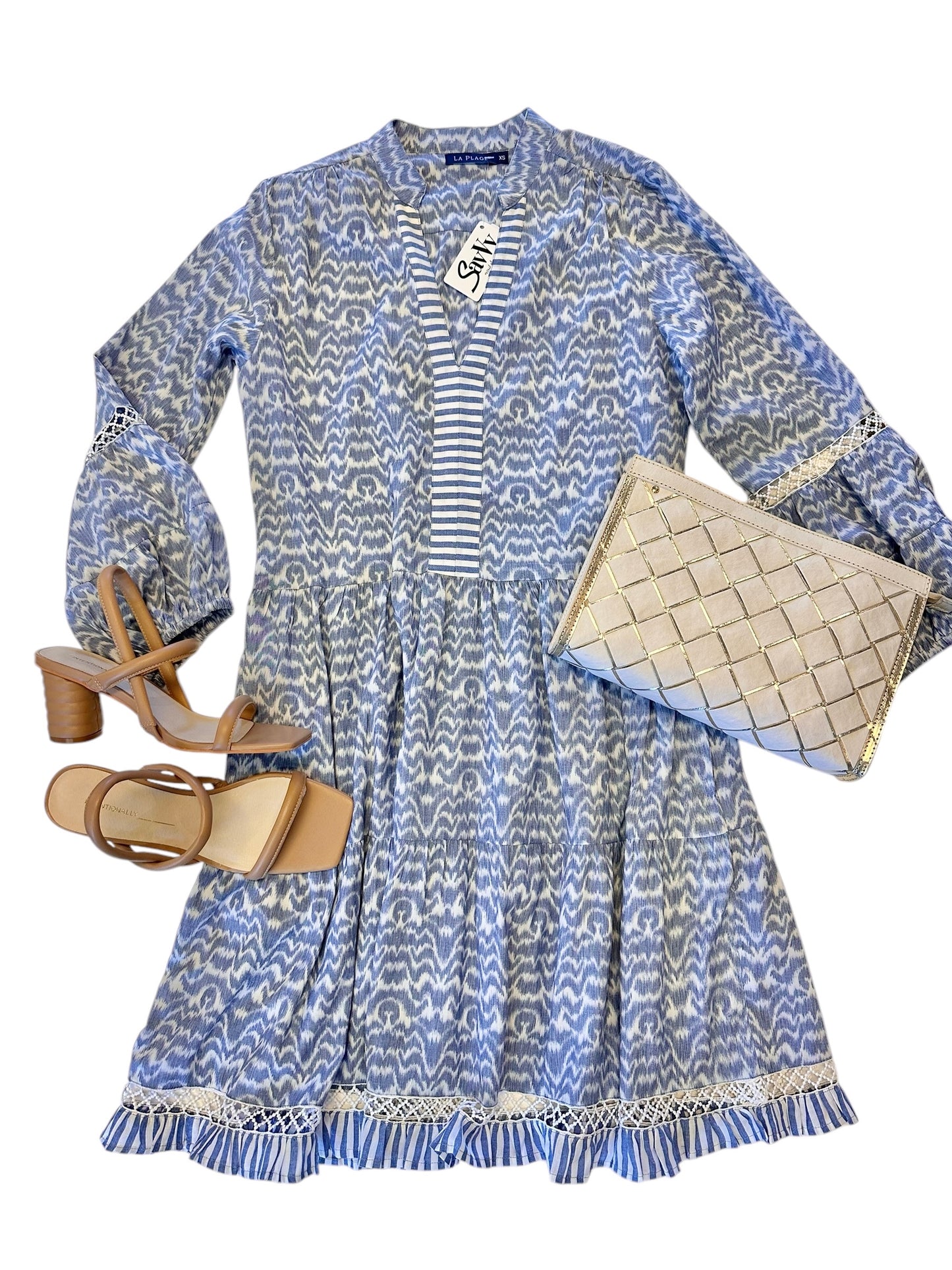 Alison Long Sleeve Dress in white/blue by La Plage