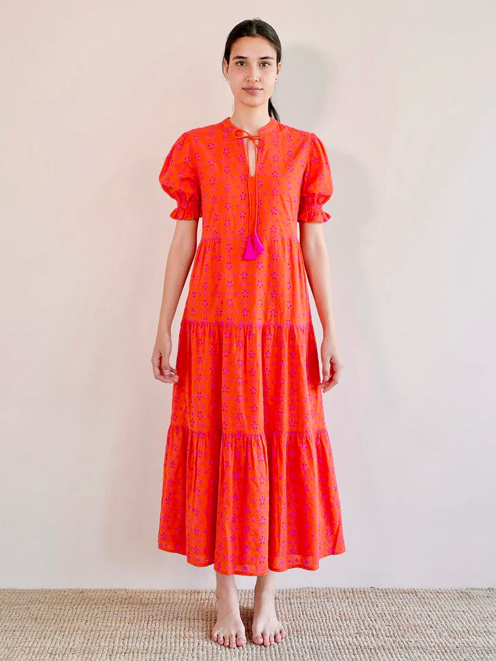 Flaming Katy Dress in Orange Lace Embroidery by Nimo