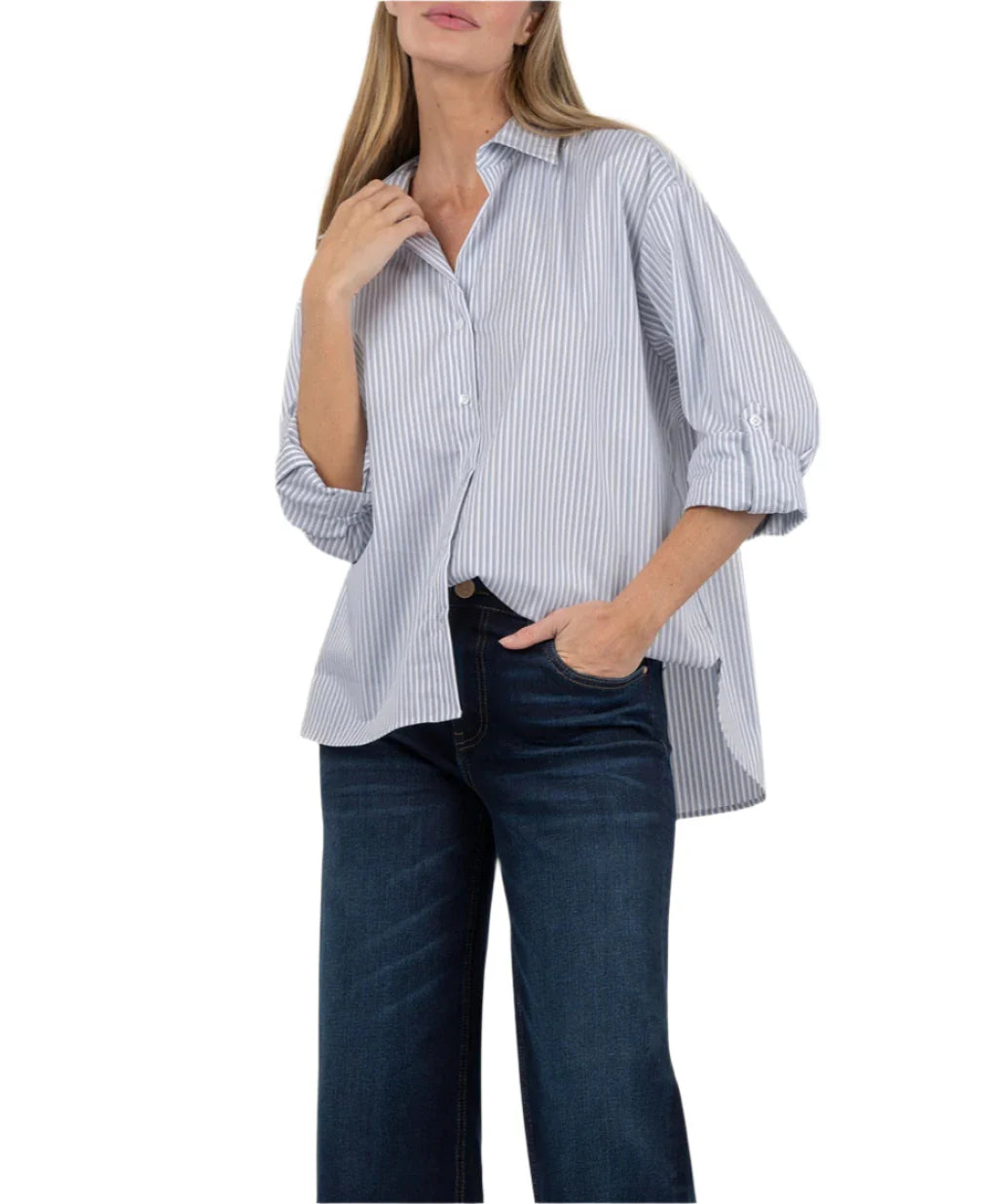 Kaiya Boyfriend Shirt in in white/blue by KUT