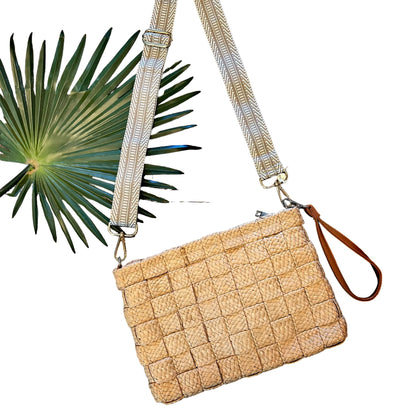 Braided Straw Clutch in khaki