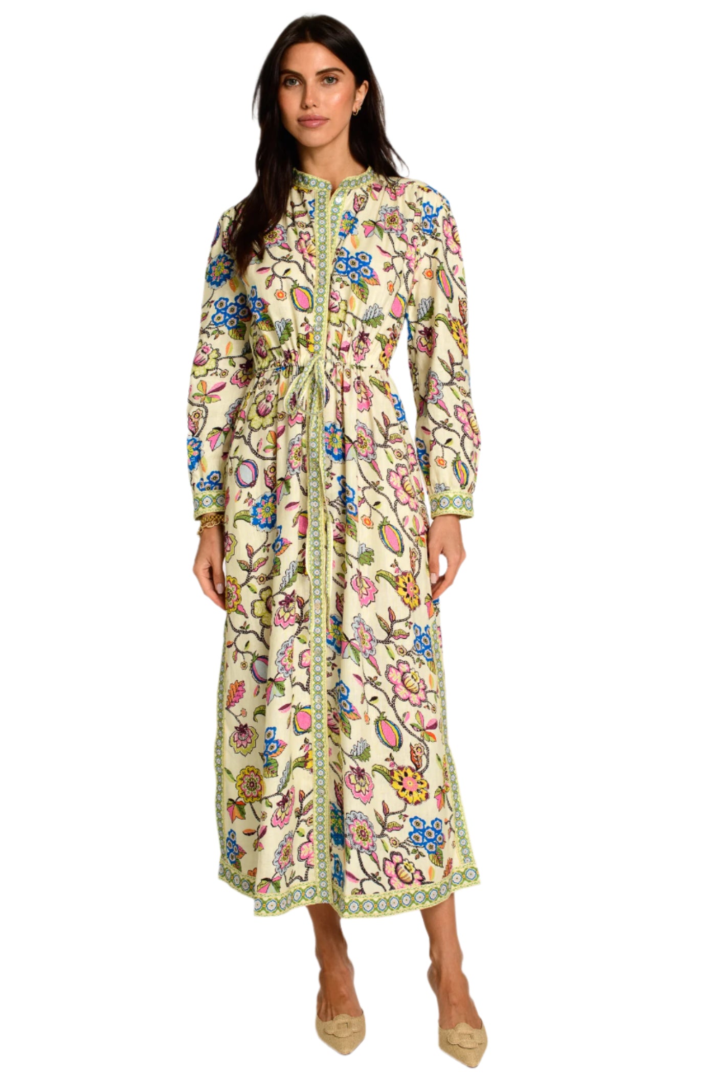 Lucia Printed Maxi Dress in spring flower ivory by Elizabeth James