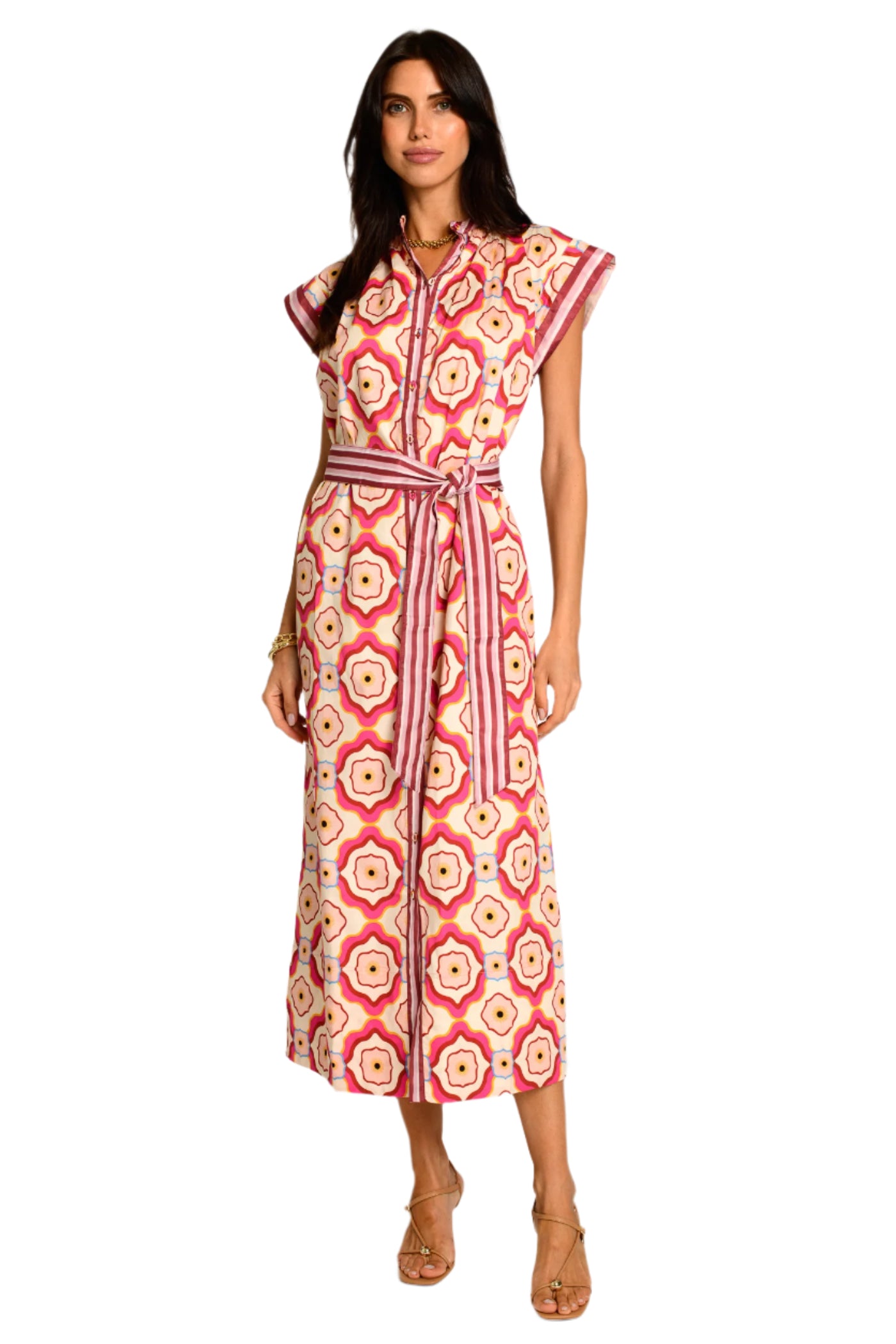 Kate Printed Dress in trellis pink by Elizabeth James