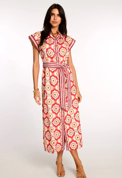 Kate Printed Dress in trellis pink by Elizabeth James