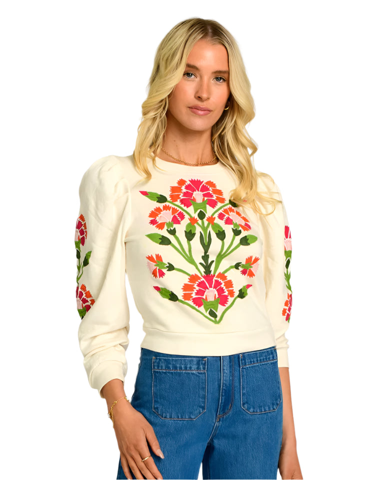 Jasmine Sweatshirt Top in indian flower ivory by Elizabeth James