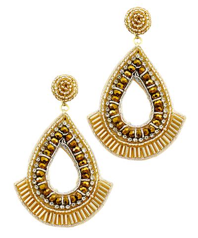 Teardrop & Fan Bead Earrings in gold