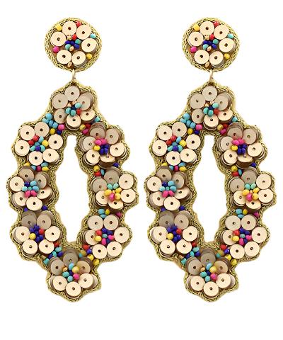 Sequin Beaded Oval Earrings in multi