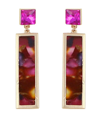 Rectangle Bar Earrings in fuschia