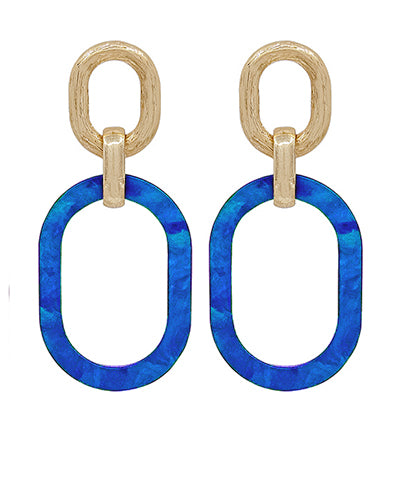 Oval Casting & Acetate Drop Earrings in royal blue