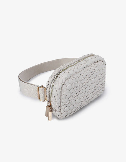 Everleigh Woven Belt Bag in off white by Remi/Reid