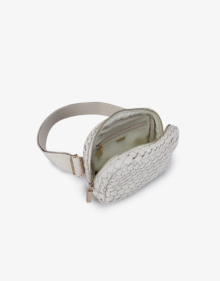 Everleigh Woven Belt Bag in off white by Remi/Reid