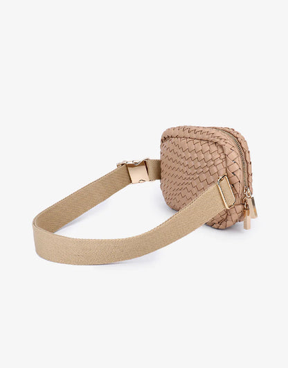 Everleigh Woven Belt Bag in taupe by Remi/Reid