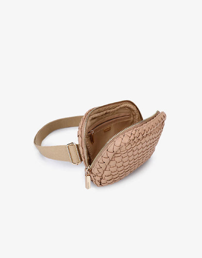 Everleigh Woven Belt Bag in taupe by Remi/Reid