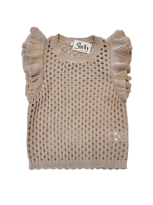 Marina Crochet Ruffle Sleeve Top in Oyster by Another Love