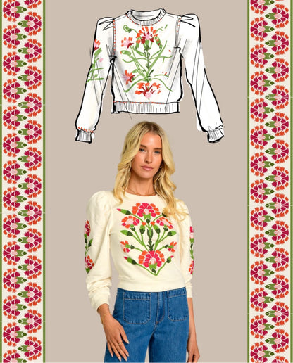 Jasmine Sweatshirt Top in indian flower ivory by Elizabeth James