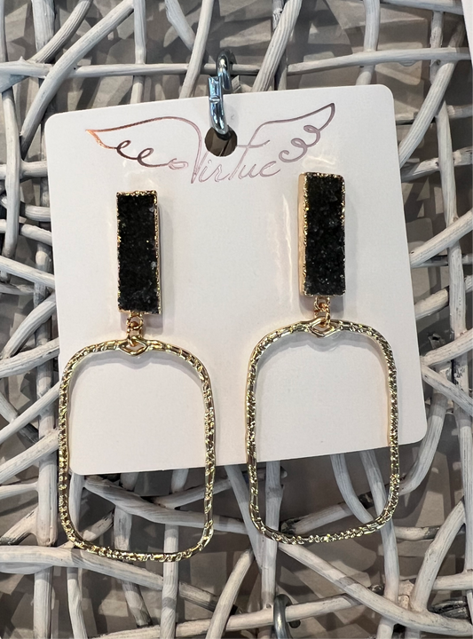 Druzy Rectangle Branch Earring in gold by Virtue