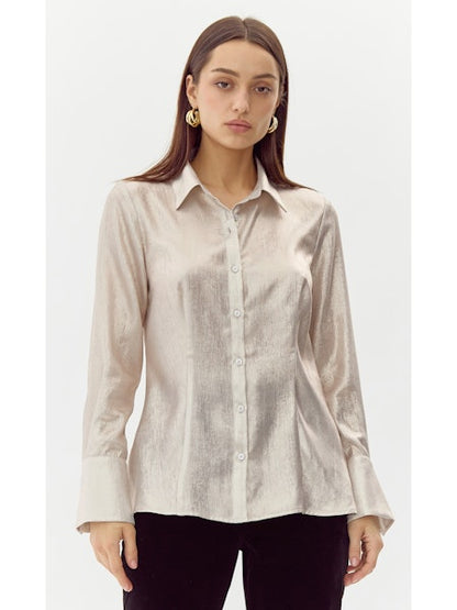 Belmont Slim Metallic Button Down Shirt in champagne by Greylin