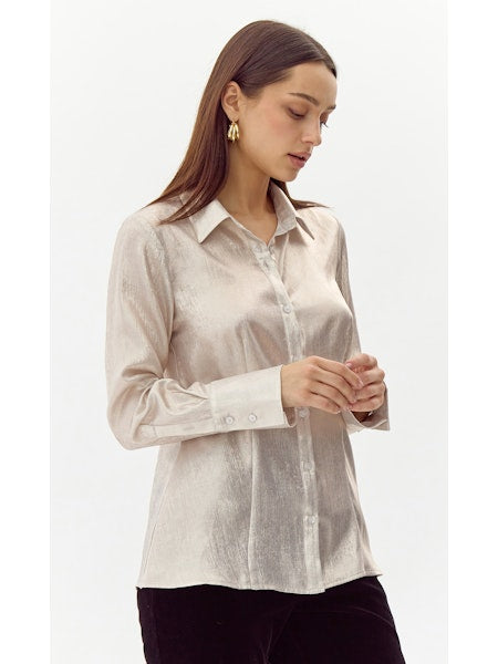 Belmont Slim Metallic Button Down Shirt in champagne by Greylin