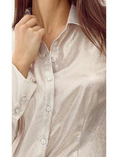 Belmont Slim Metallic Button Down Shirt in champagne by Greylin