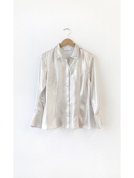 Belmont Slim Metallic Button Down Shirt in champagne by Greylin