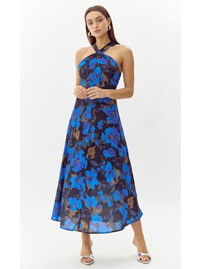 Anatasia Floral Halter Midi Dress in electric blue by Greylin