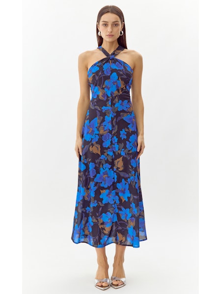 Anatasia Floral Halter Midi Dress in electric blue by Greylin