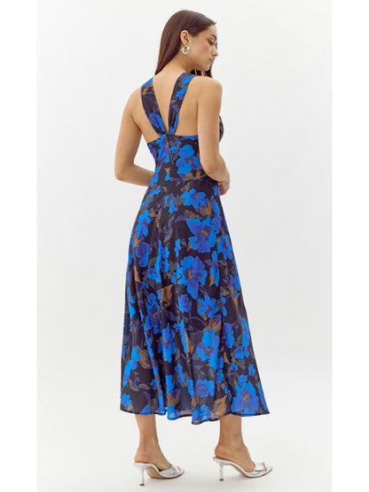 Anatasia Floral Halter Midi Dress in electric blue by Greylin