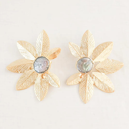 The Lola Pearl Stud Flower Fan in gold by Virtue