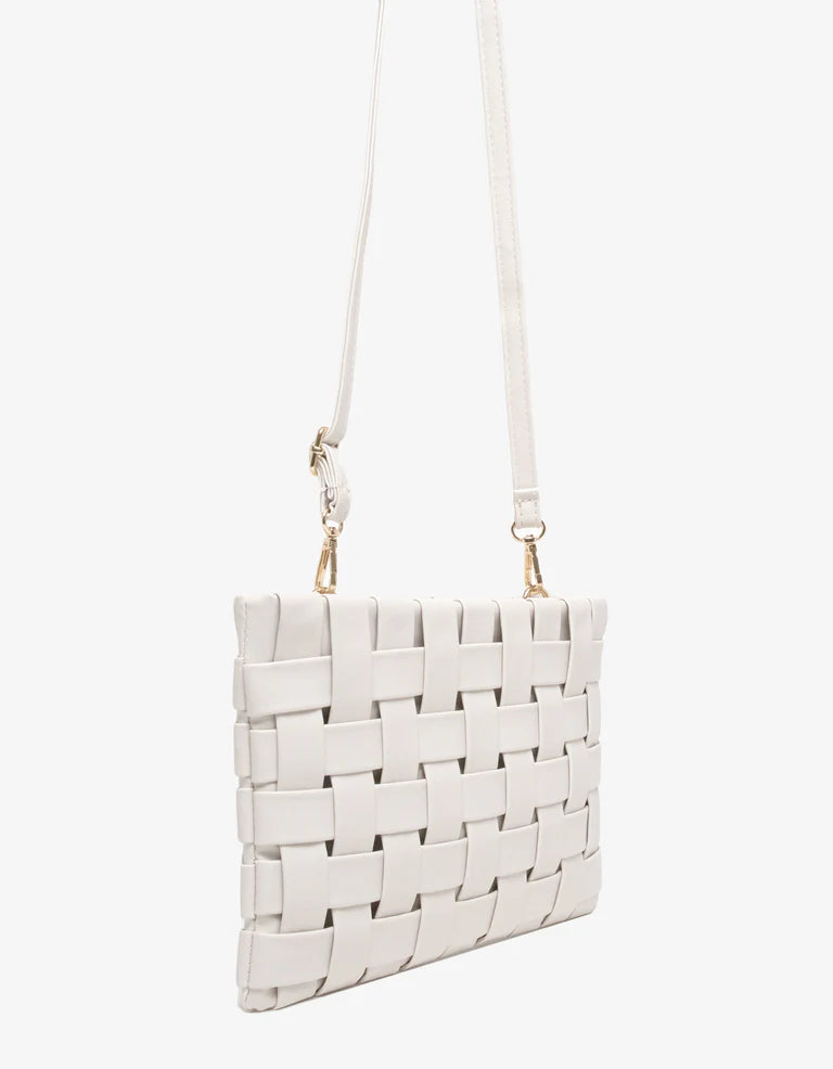 Lindy Large Woven Clutch in off white by Remi/Reid