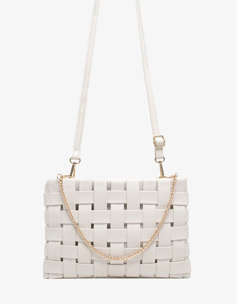 Lindy Large Woven Clutch in off white by Remi/Reid