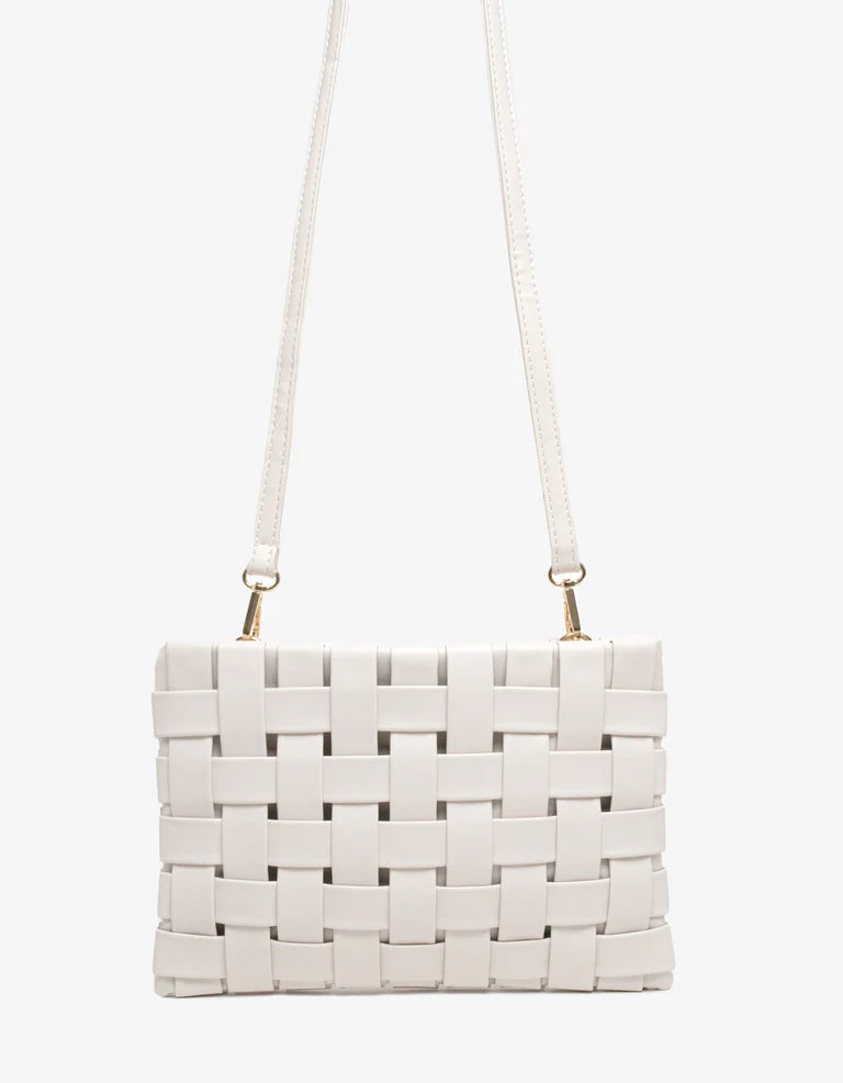 Lindy Large Woven Clutch in off white by Remi/Reid