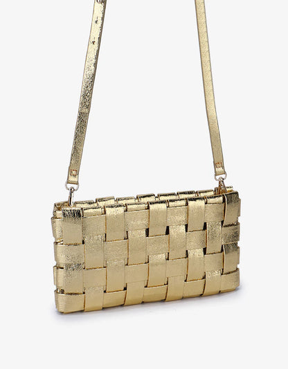 Lindy Large Hi Shine Metallic Woven Clutch in platinum by Remi/Reid