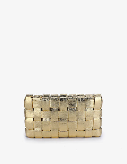 Lindy Large Hi Shine Metallic Woven Clutch in platinum by Remi/Reid