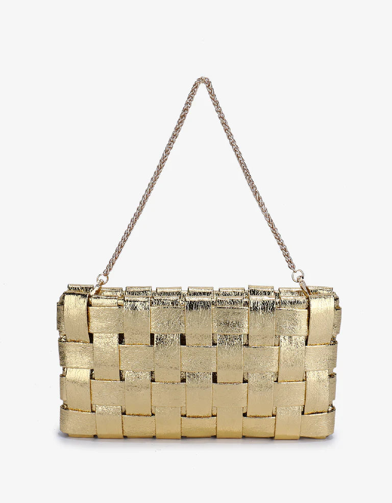 Lindy Large Hi Shine Metallic Woven Clutch in platinum by Remi/Reid