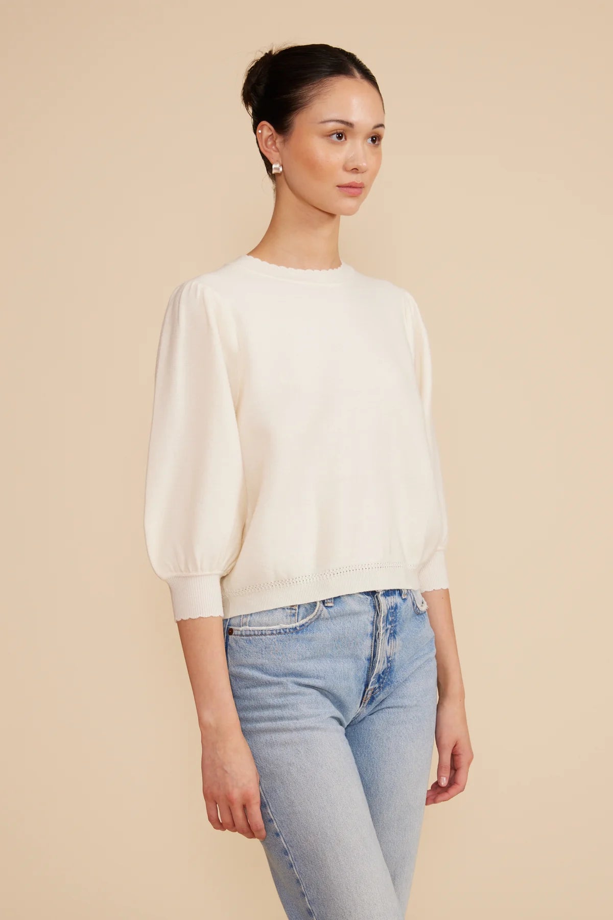 Britt Knit 3/4 Slv Top in Ivory by Lucy Paris