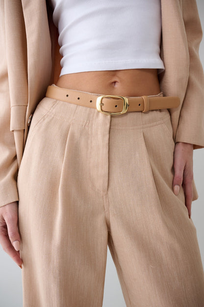 Mini Oakwood Leather Belt in latte by Laurel & Gold