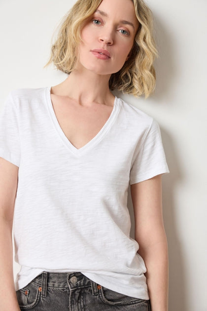 Short Sleeve V-Neck Back Seam Tee in white by Lilla P