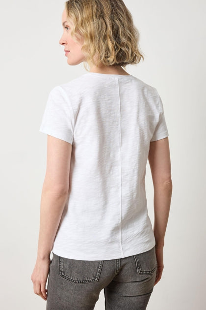 Short Sleeve V-Neck Back Seam Tee in white by Lilla P