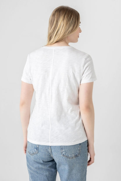 Short Sleeve V-Neck Back Seam Tee in white by Lilla P