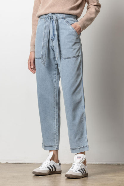 Denim Belted Pant in light wash by Lilla P