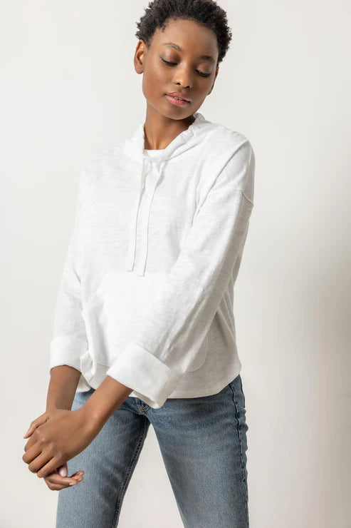 Drawstring Neck Pullover in white by Lilla P