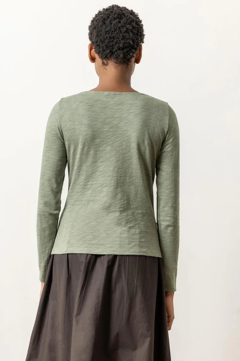 Long Sleeve Seamed Boatneck Tee in agave by Lilla P