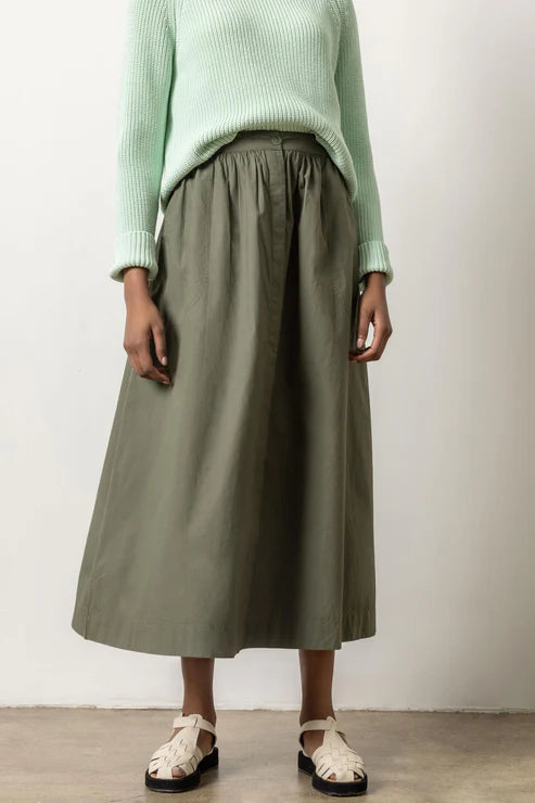 Poplin Button Front Skirt in kale by Lilla P