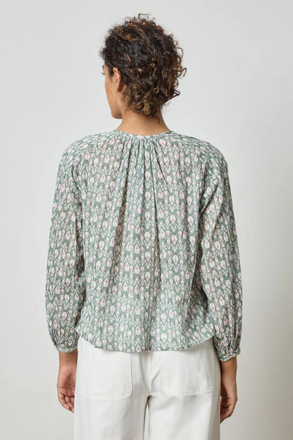 Long Sleeve Shirred Blouse in seagrass print by Lilla P