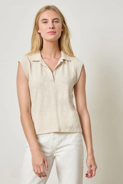 Cap Sleeve Polo in stucco by Lilla P