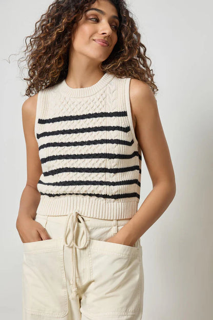 Cropped Cable Tank Sweater in stripe by Lilla P